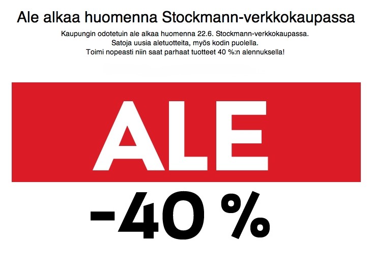 Stockmann Kodin osasto - odotettu ALE alkoi! - Omakotivalkoinen