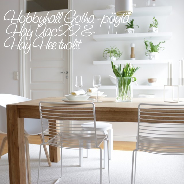 Hobby Hall Gotha tammipöytä, Hay Hee ja AAC22 tuolit Suuri tuolivertailu - Sisustusblogi Omakotivalkoinen