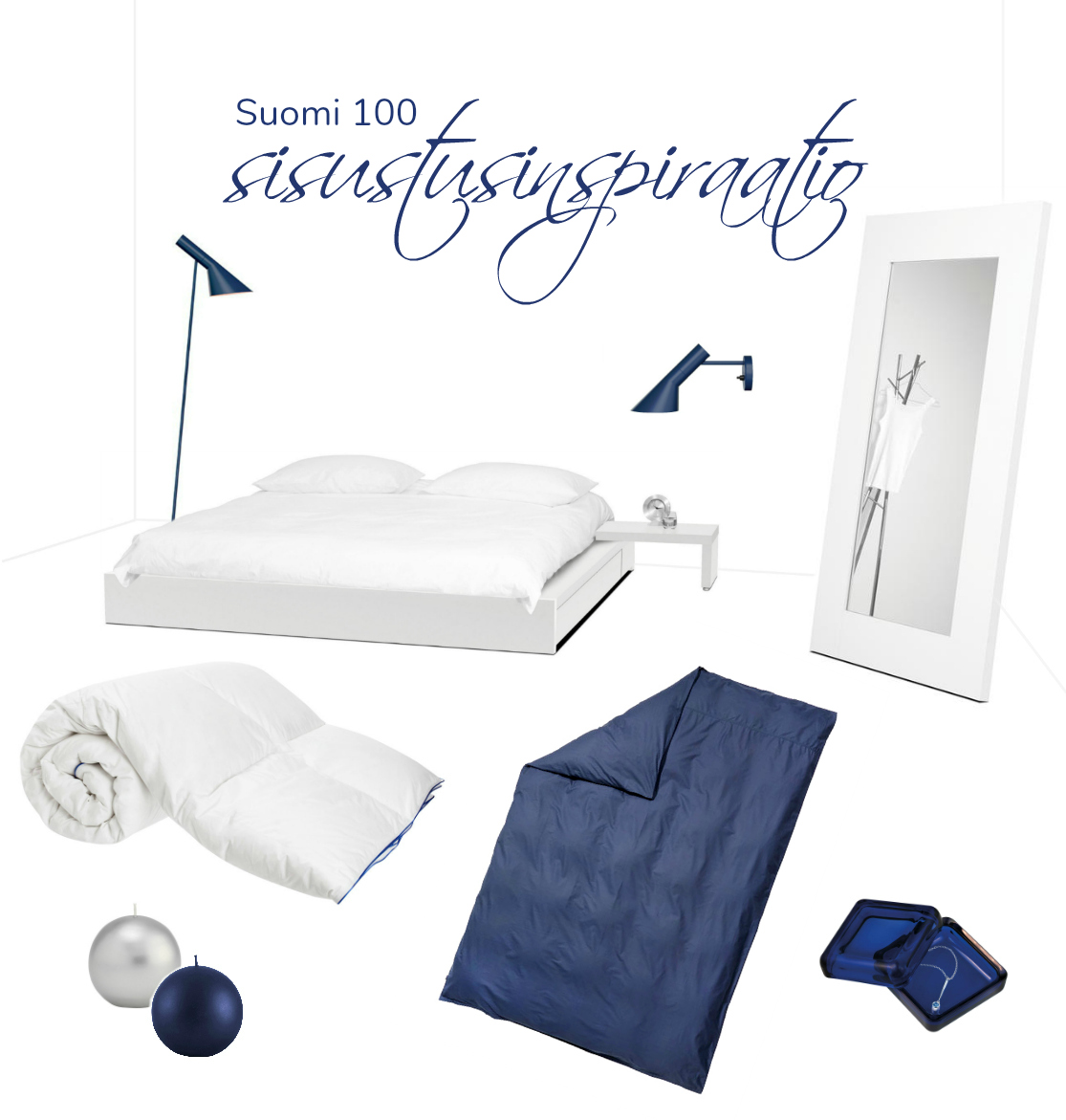 Suomi 100 sinivalkoinen sisustus - tuotteet