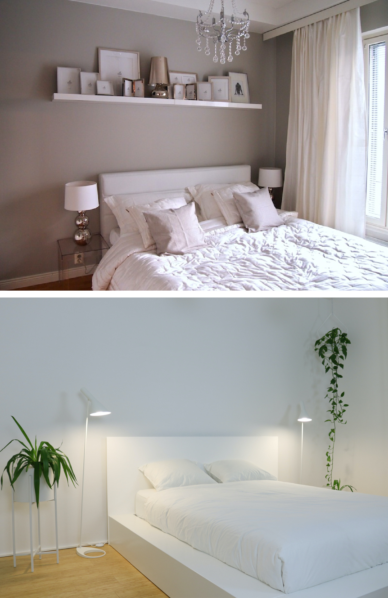 Maalisävy makuuhuoneeseen ennen ja jälkeen kuvia - Sisustusblogi Omakotivalkoinen