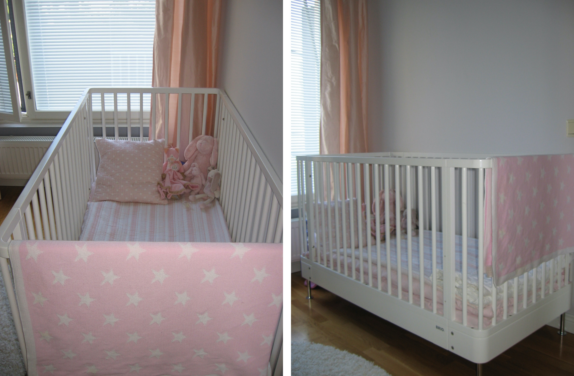 Vauvan huoneen sisustus vaaleanpunaista, harmaata ja valkoista - Omakotivalkoinen