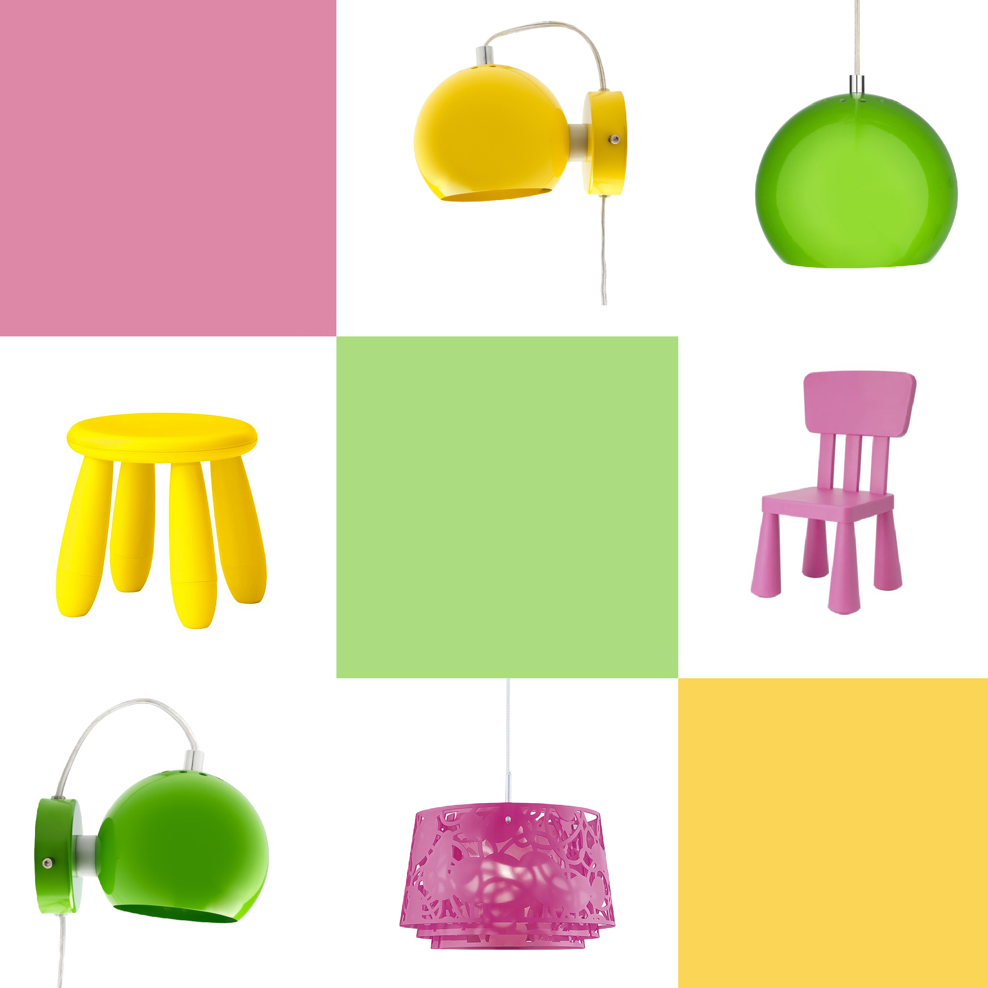 Pinkkiä keltaista ja vihreää  lastenhuoneen värit - Omakotivalkoinen